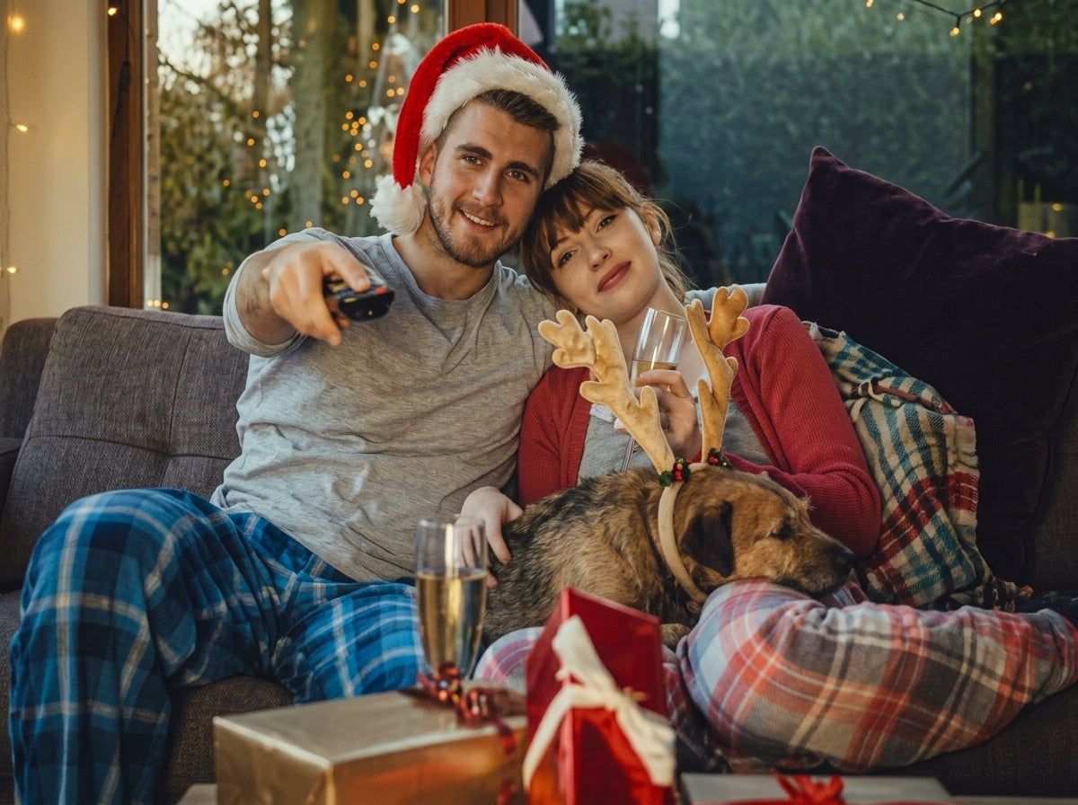 Couple watching Christmas movie