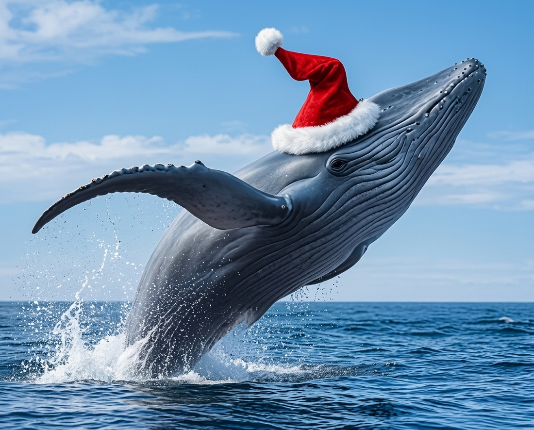 Whale with Santa hat