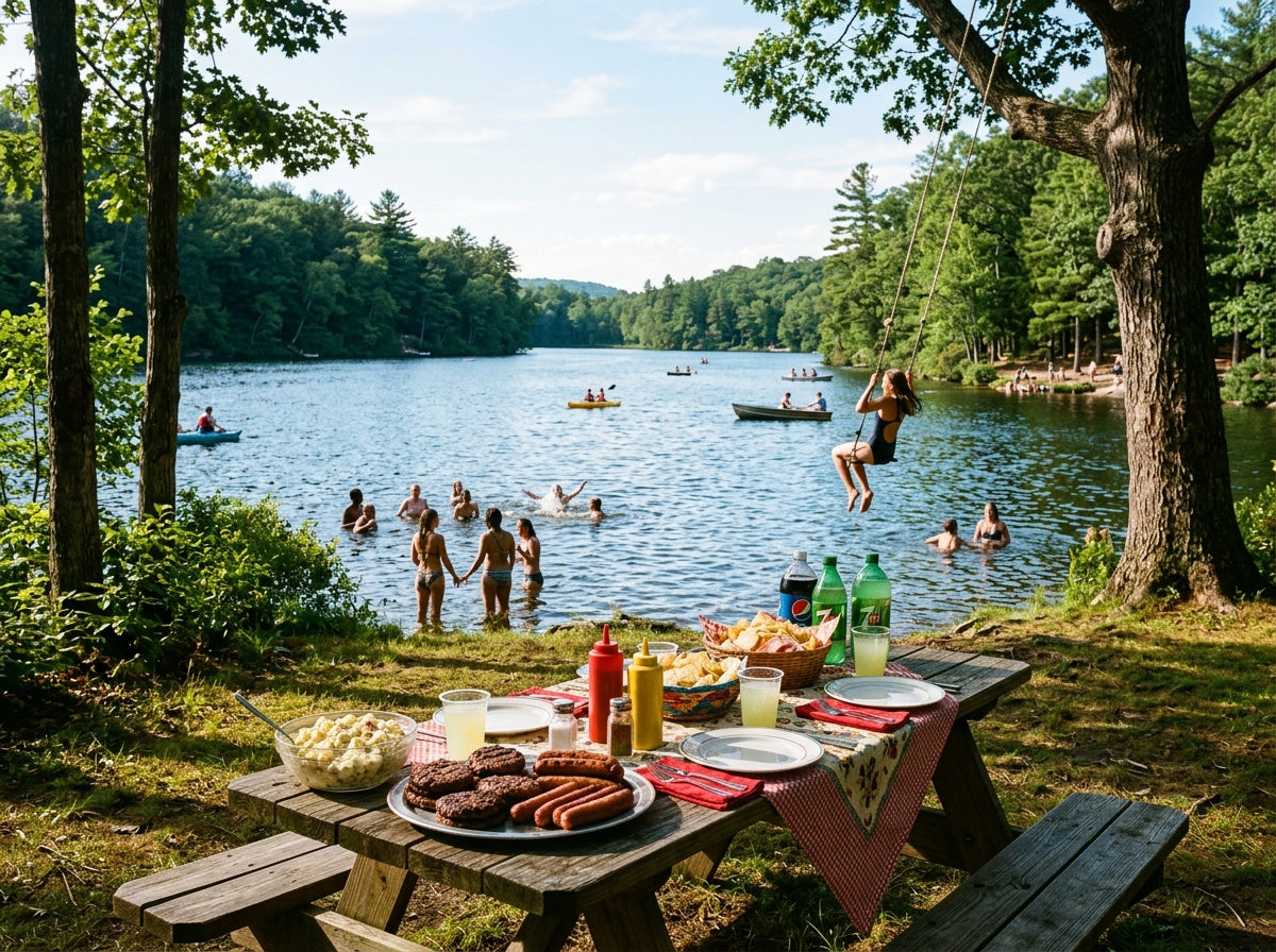 Picnic at the lake in summertime