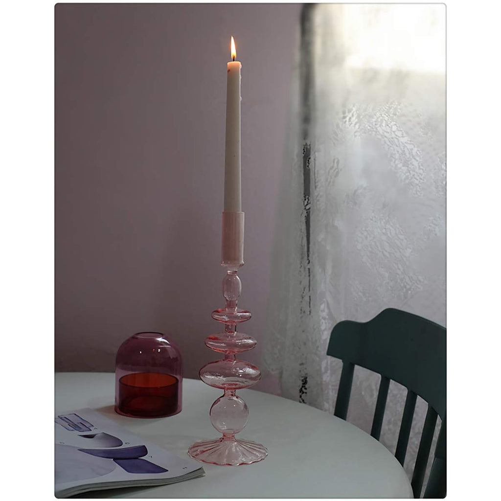Glass Candlesticks Holders, Retro Glass Candle Holder for Taper Candle Table Centerpiece Wedding Party Home Decoration, Oliver Green