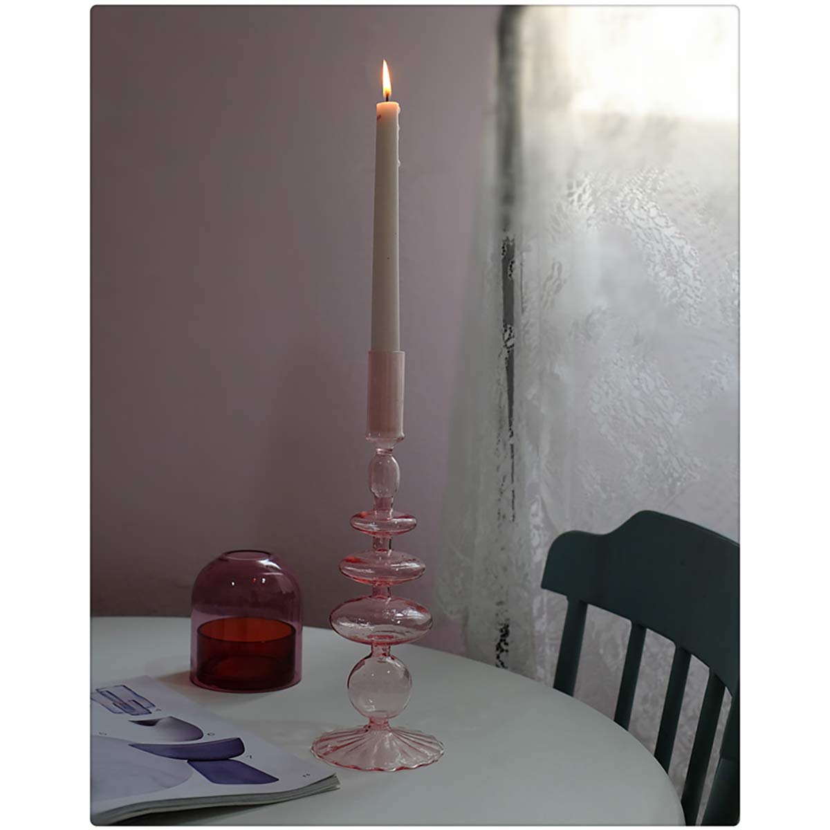 Glass Candlesticks Holders, Retro Glass Candle Holder for Taper Candle Table Centerpiece Wedding Party Home Decoration, Oliver Green