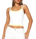 Women Double Layered Tank Tops Spaghetti Strap Yoga Workout Tops Camis Casual Going Out Cropped Top