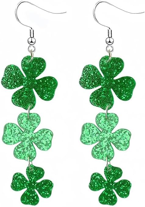 St. Patrick's Day Green Shamrocks Clover Lucky Grass Earrings for Women,Good Luck Dangling Earrings,Irish St. Patrick's Day Decorations Accessories.