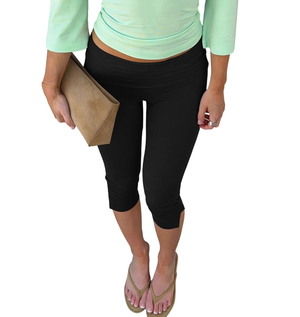 Women Y2k Low Rise Capris Button Grommet Foldover Capri Leggings Split Skinny Cropped Pants Going Out Capris Yoga Pants