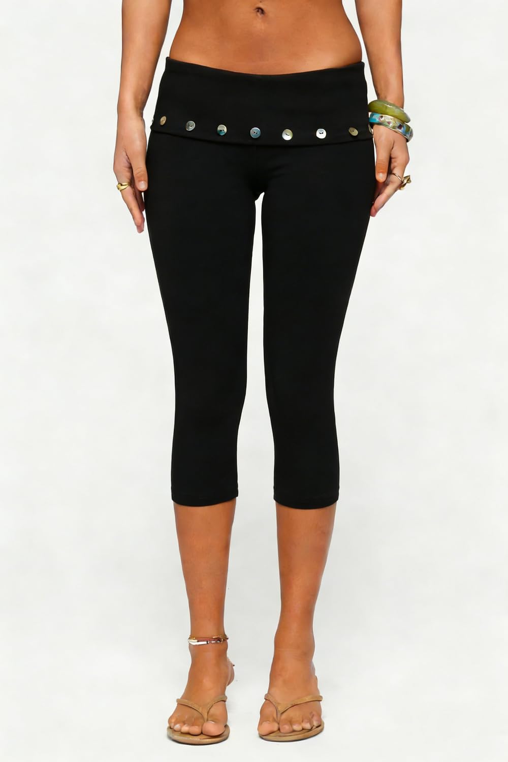 Women Y2k Low Rise Capris Button Grommet Foldover Capri Leggings Split Skinny Cropped Pants Going Out Capris Yoga Pants
