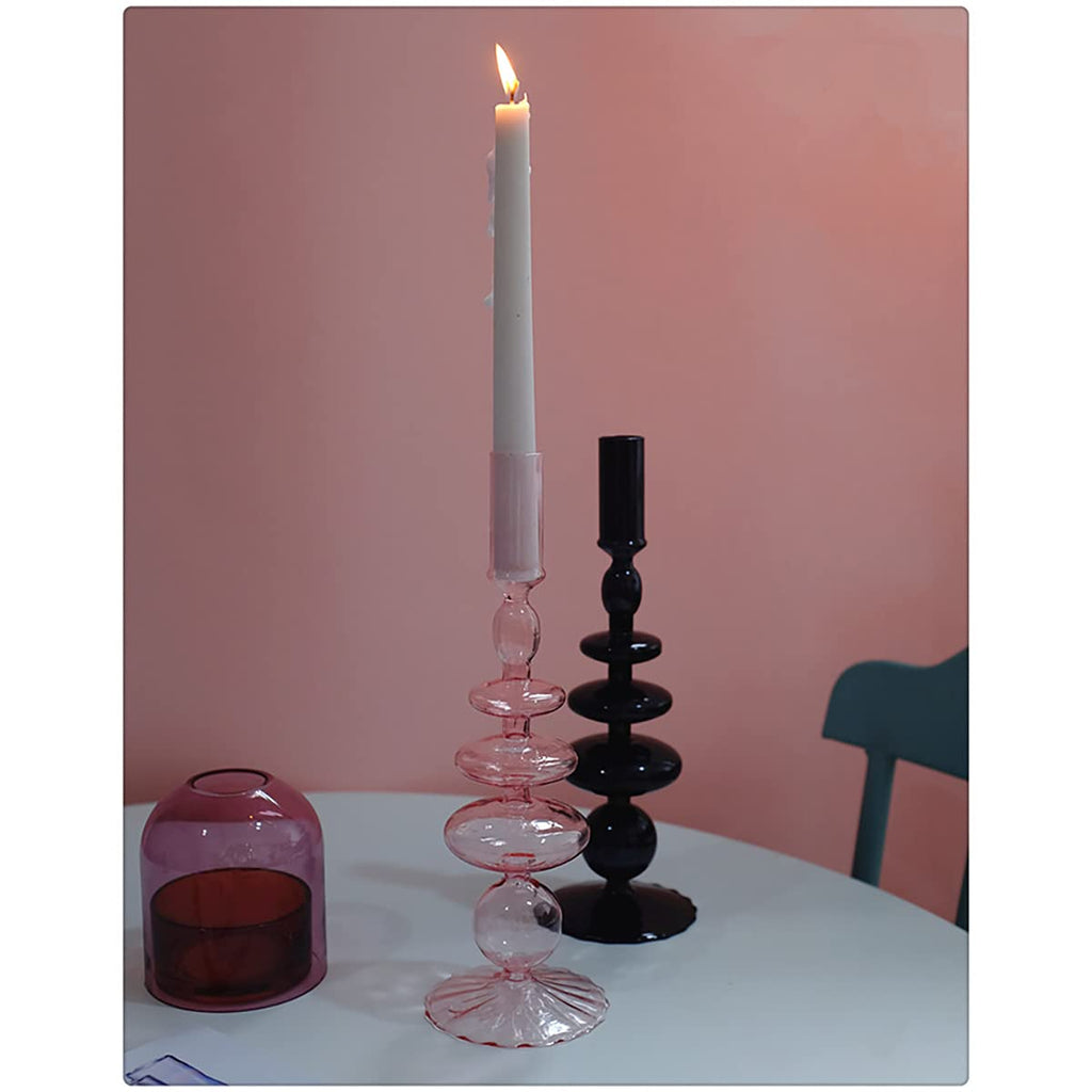 Glass Candlesticks Holders, Retro Glass Candle Holder for Taper Candle Table Centerpiece Wedding Party Home Decoration, Oliver Green