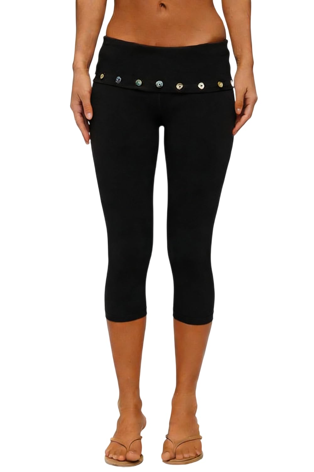 Women Y2k Low Rise Capris Button Grommet Foldover Capri Leggings Split Skinny Cropped Pants Going Out Capris Yoga Pants