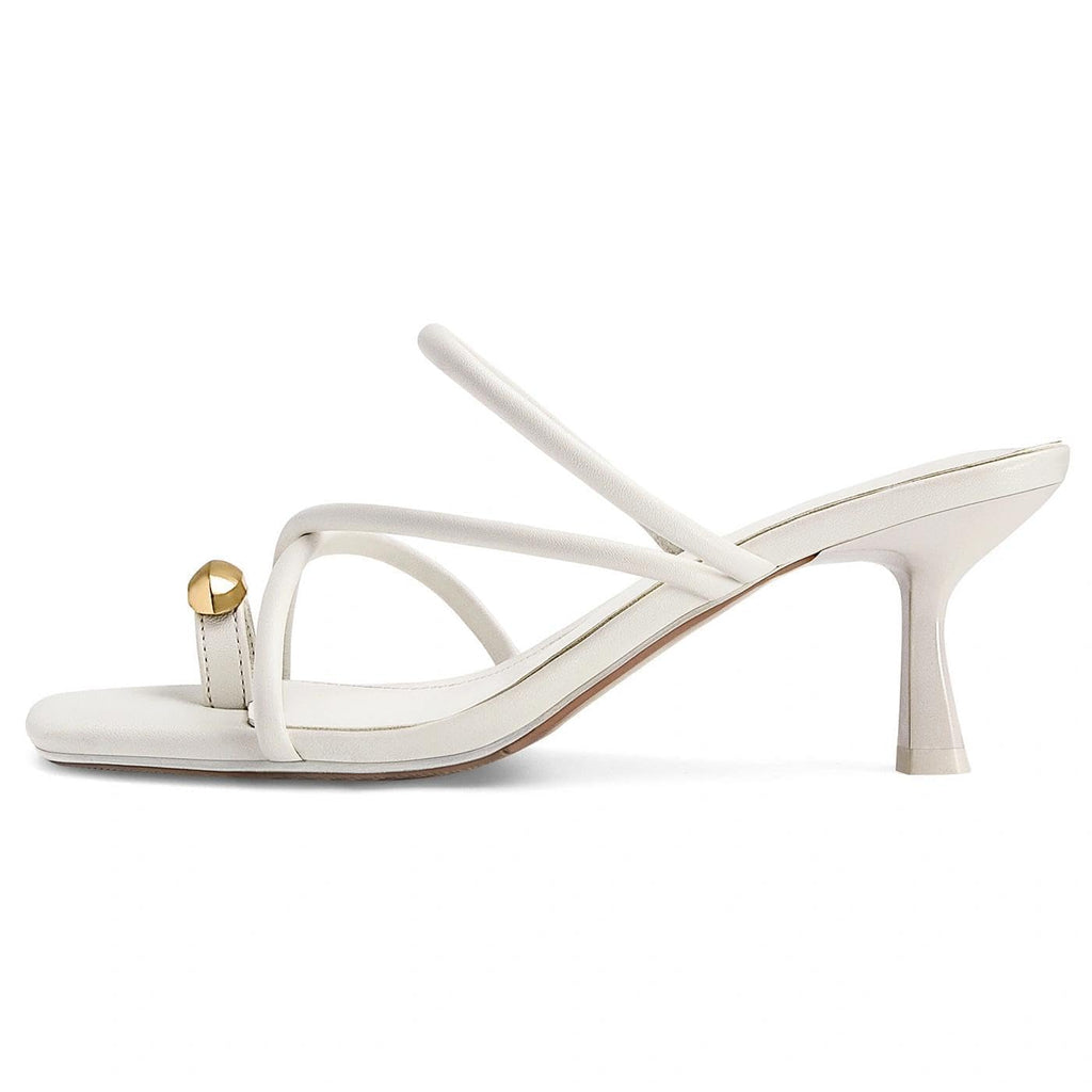Dsevht Strappy Kitten Heel Sandals Toe Ring Flip Flop Stiletto Low Short Thong Heels Slip On Square Open Toe Summer Dress Shoes for Women