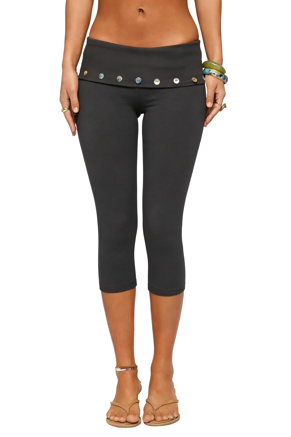 Women Y2k Low Rise Capris Button Grommet Foldover Capri Leggings Split Skinny Cropped Pants Going Out Capris Yoga Pants
