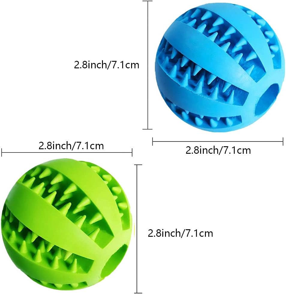 Feixun Dog Treat Toy Ball, Dog Tooth Cleaning Toy, Interactive Dog Toys(1 Green+1 Blue) 2.8" Pack of 2