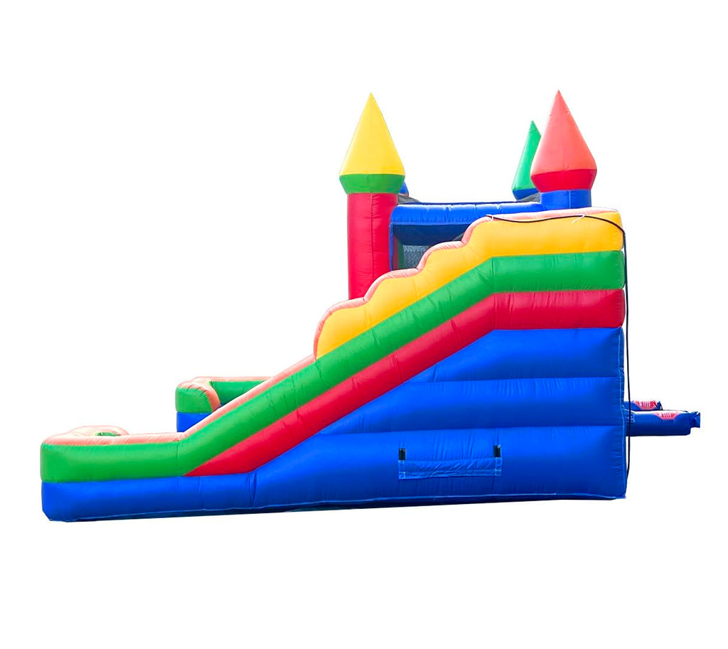 Crossover Tropical Double Water Slide Bounce House Combo, 16.5 x 15 x 11 Foot, PVC Vinyl Inflatable Bouncy House for Kids, Wet or Dry Slides, with Stakes, Storage Bag and 1 HP Blower