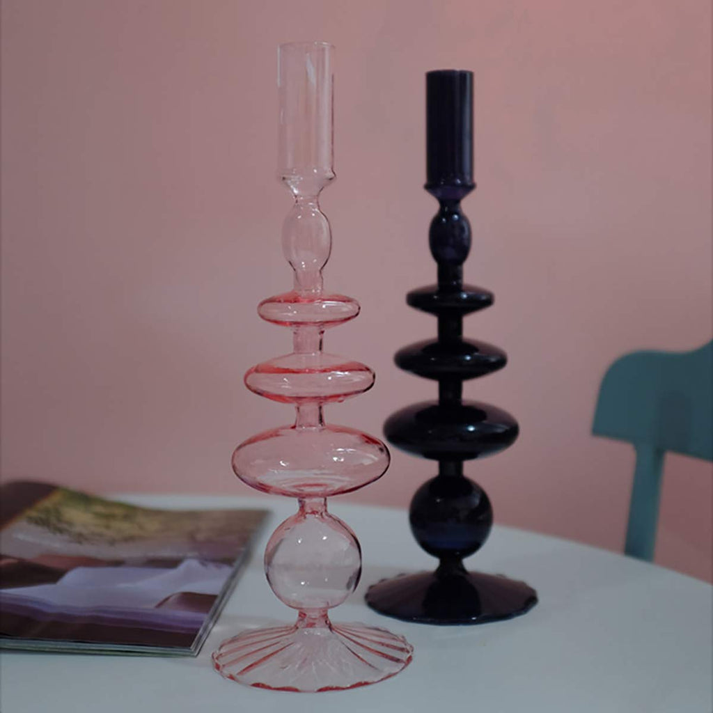 Glass Candlesticks Holders, Retro Glass Candle Holder for Taper Candle Table Centerpiece Wedding Party Home Decoration, Oliver Green