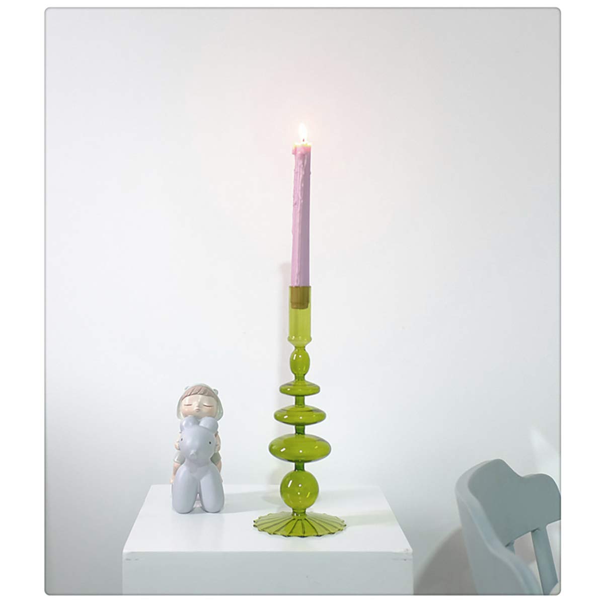 Glass Candlesticks Holders, Retro Glass Candle Holder for Taper Candle Table Centerpiece Wedding Party Home Decoration, Oliver Green