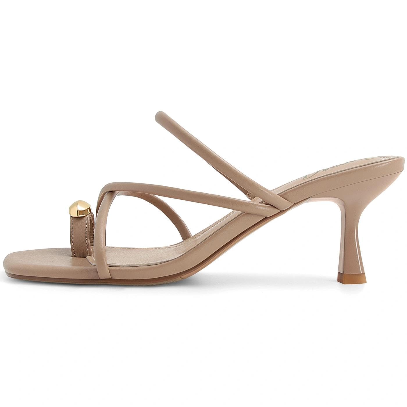 Dsevht Strappy Kitten Heel Sandals Toe Ring Flip Flop Stiletto Low Short Thong Heels Slip On Square Open Toe Summer Dress Shoes for Women