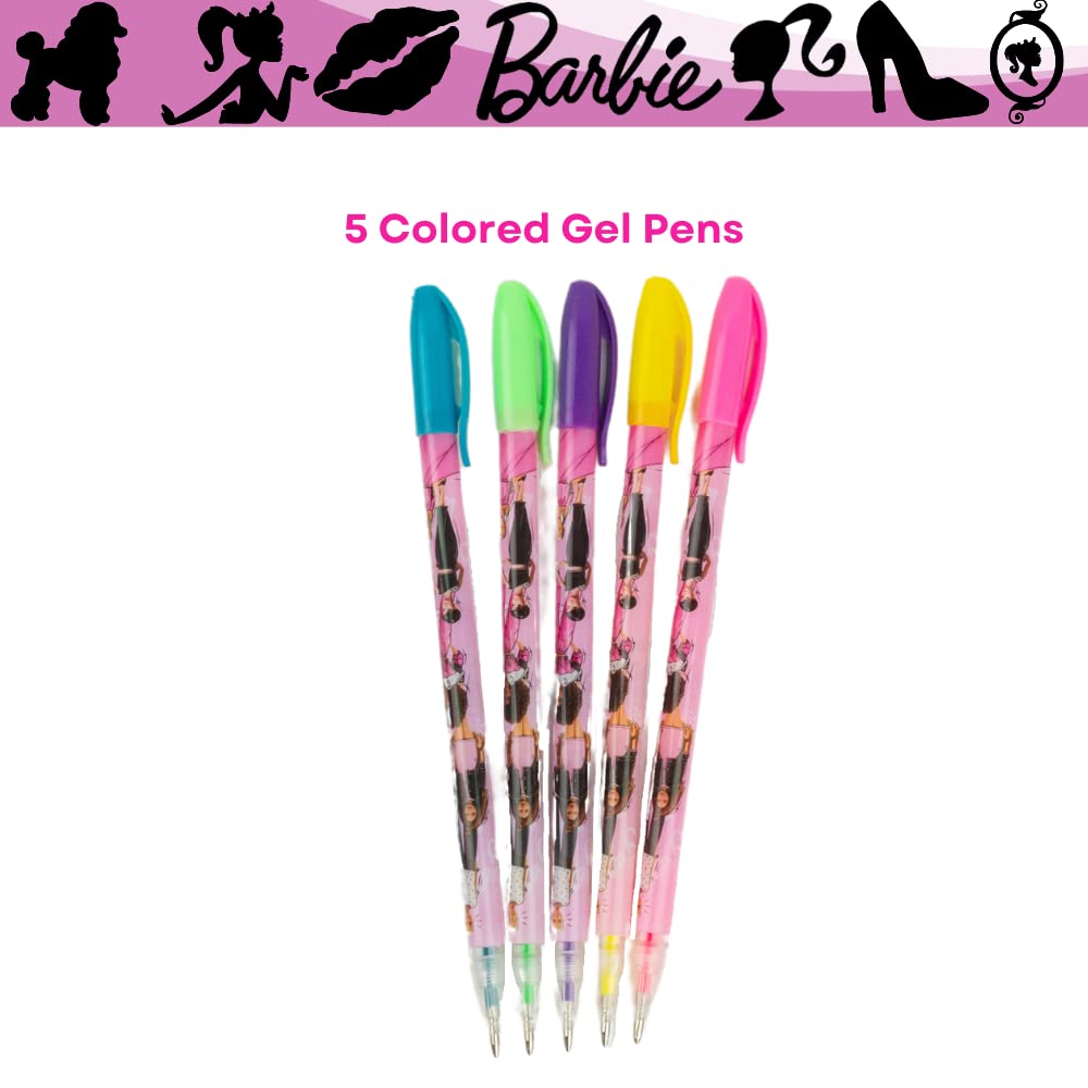 Innovative Designs Barbie Pencil Case Set with Stickers and Gel Pens for Kids, Molded with Zip Closure, Pink