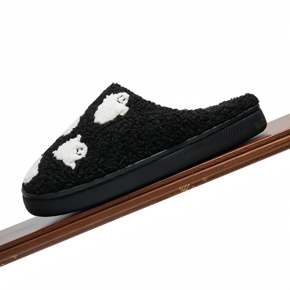 Halloween Slippers for Women Retro Soft Cozy Comfy Plush Lightweight Slip-on Indoor Outdoor Anti-Skid Sole Christmas House Shoes