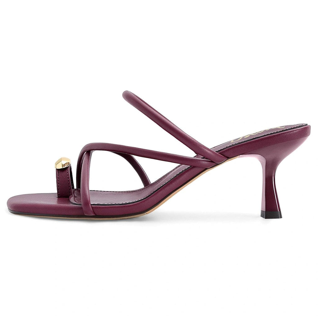 Dsevht Strappy Kitten Heel Sandals Toe Ring Flip Flop Stiletto Low Short Thong Heels Slip On Square Open Toe Summer Dress Shoes for Women