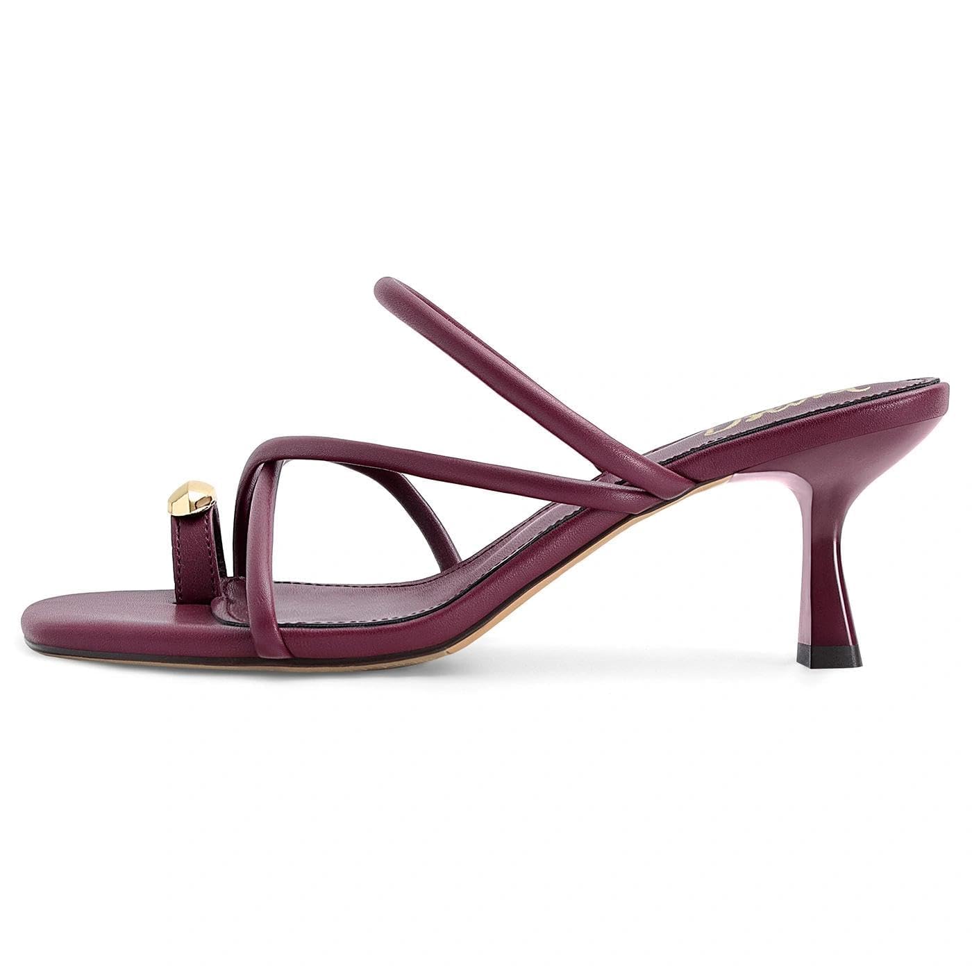 Dsevht Strappy Kitten Heel Sandals Toe Ring Flip Flop Stiletto Low Short Thong Heels Slip On Square Open Toe Summer Dress Shoes for Women