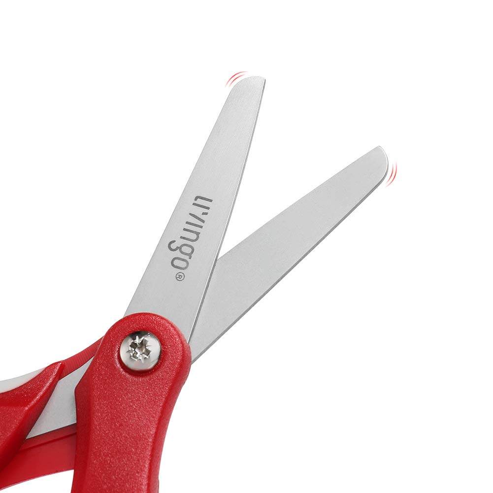 LIVINGO 5" Small School Student Blunt Kids Craft Scissors, Sharp Stainless Steel Blades Safety Comfort Grip for Children Cutting Paper, Assorted Color, 3 Pack
