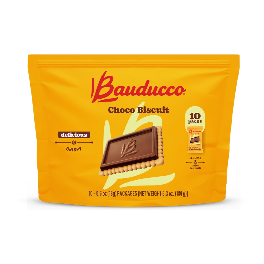 Bauducco Choco Biscuit Cookies Gift Tin – Crispy Chocolate-Covered Biscuits, Individually Wrapped for Snacking, Sharing, or Holiday Gifting, 5.7 oz (Pack of 9)
