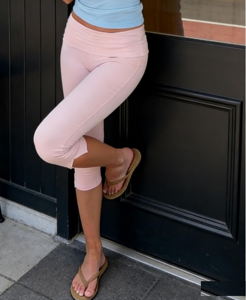 Women Y2k Low Rise Capris Button Grommet Foldover Capri Leggings Split Skinny Cropped Pants Going Out Capris Yoga Pants