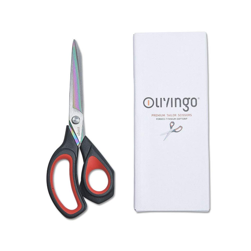 LIVINGO Premium Tailor Scissors Heavy Duty Multi-Purpose Titanium Coating Forged Stainless Steel Sewing Fabric Leather Dressmaking Comfort Grip Shears Professional Crafting (9.5 INCH)