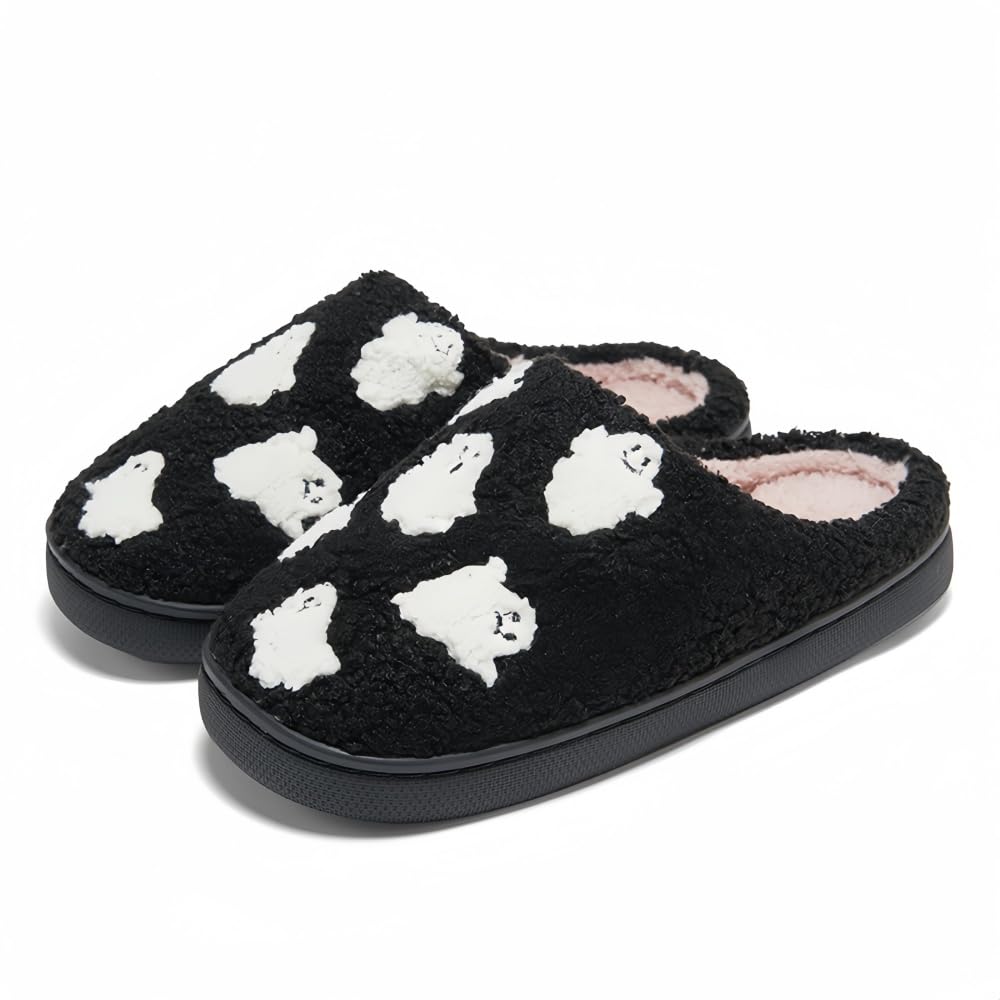 Halloween Slippers for Women Retro Soft Cozy Comfy Plush Lightweight Slip-on Indoor Outdoor Anti-Skid Sole Christmas House Shoes