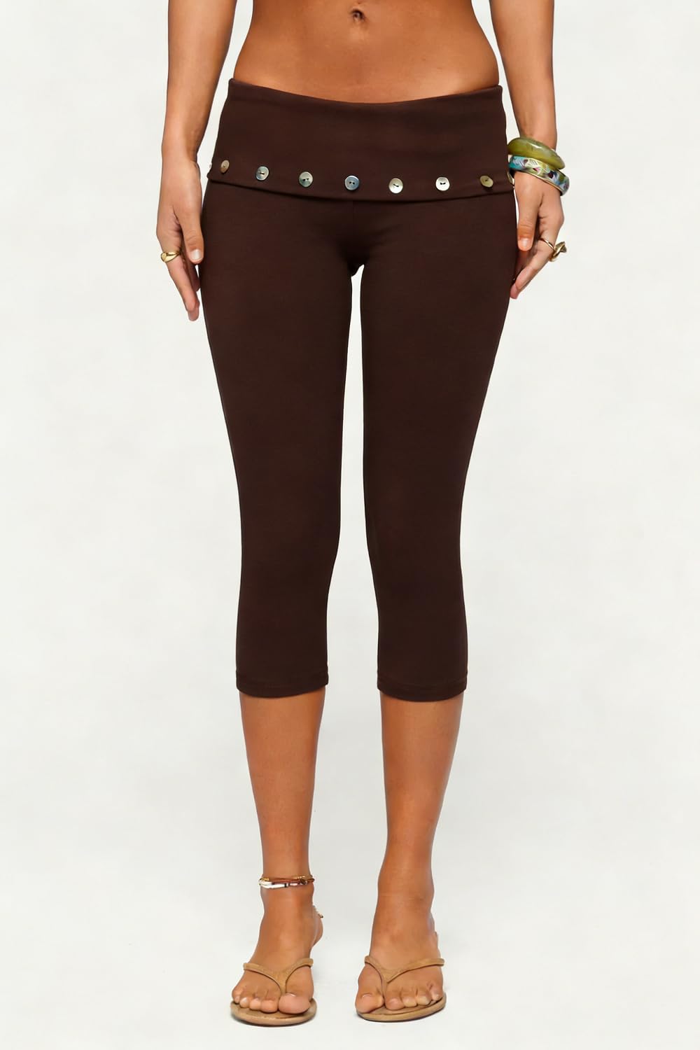 Women Y2k Low Rise Capris Button Grommet Foldover Capri Leggings Split Skinny Cropped Pants Going Out Capris Yoga Pants