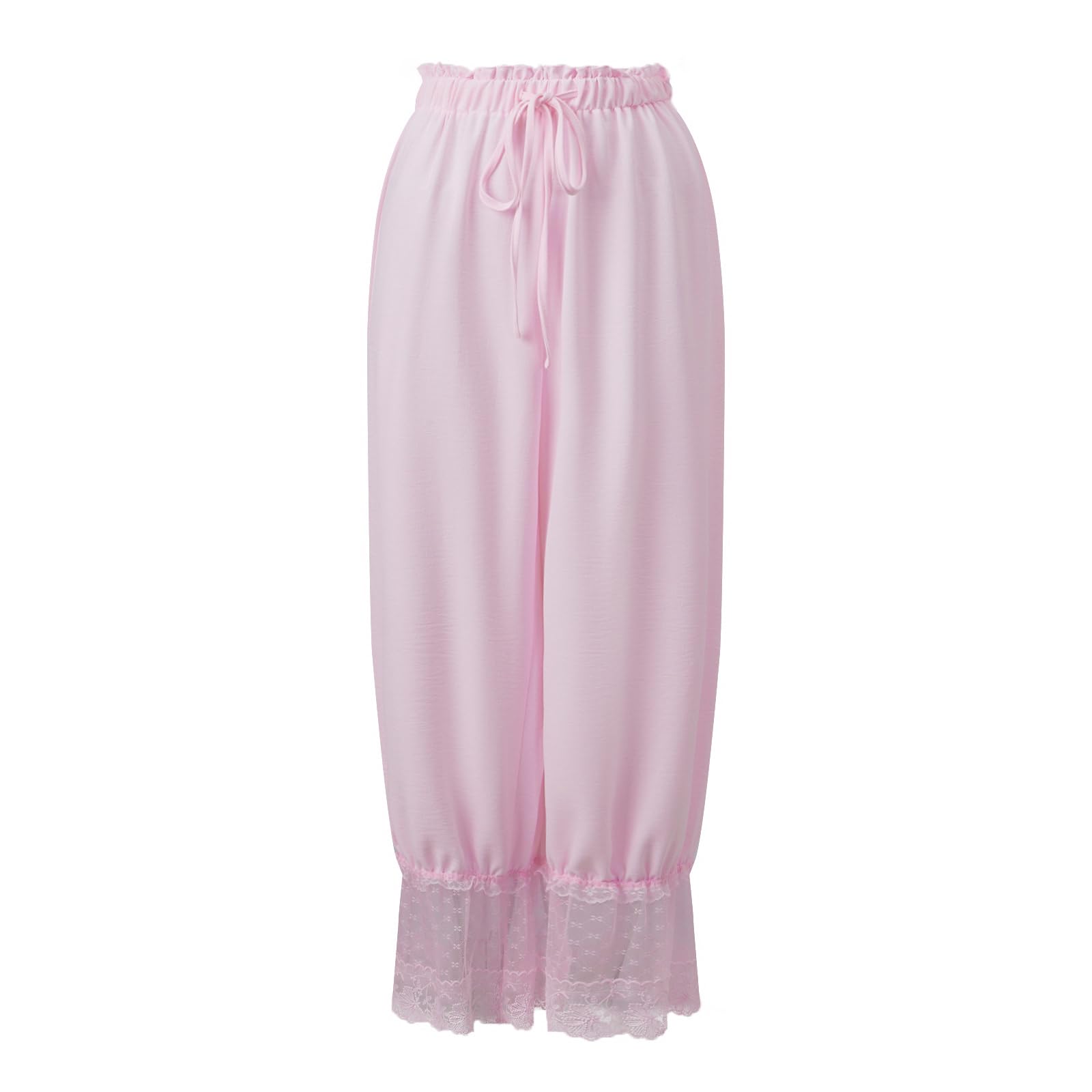 Women Bloomers Pants Y2K Flare Lace Trim Vintage Pantaloons Cute Ruffled Pumpkin Pants Capri Pajama Bottoms