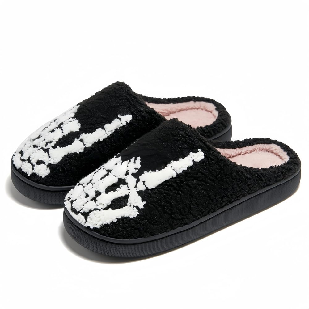 Halloween Slippers for Women Retro Soft Cozy Comfy Plush Lightweight Slip-on Indoor Outdoor Anti-Skid Sole Christmas House Shoes