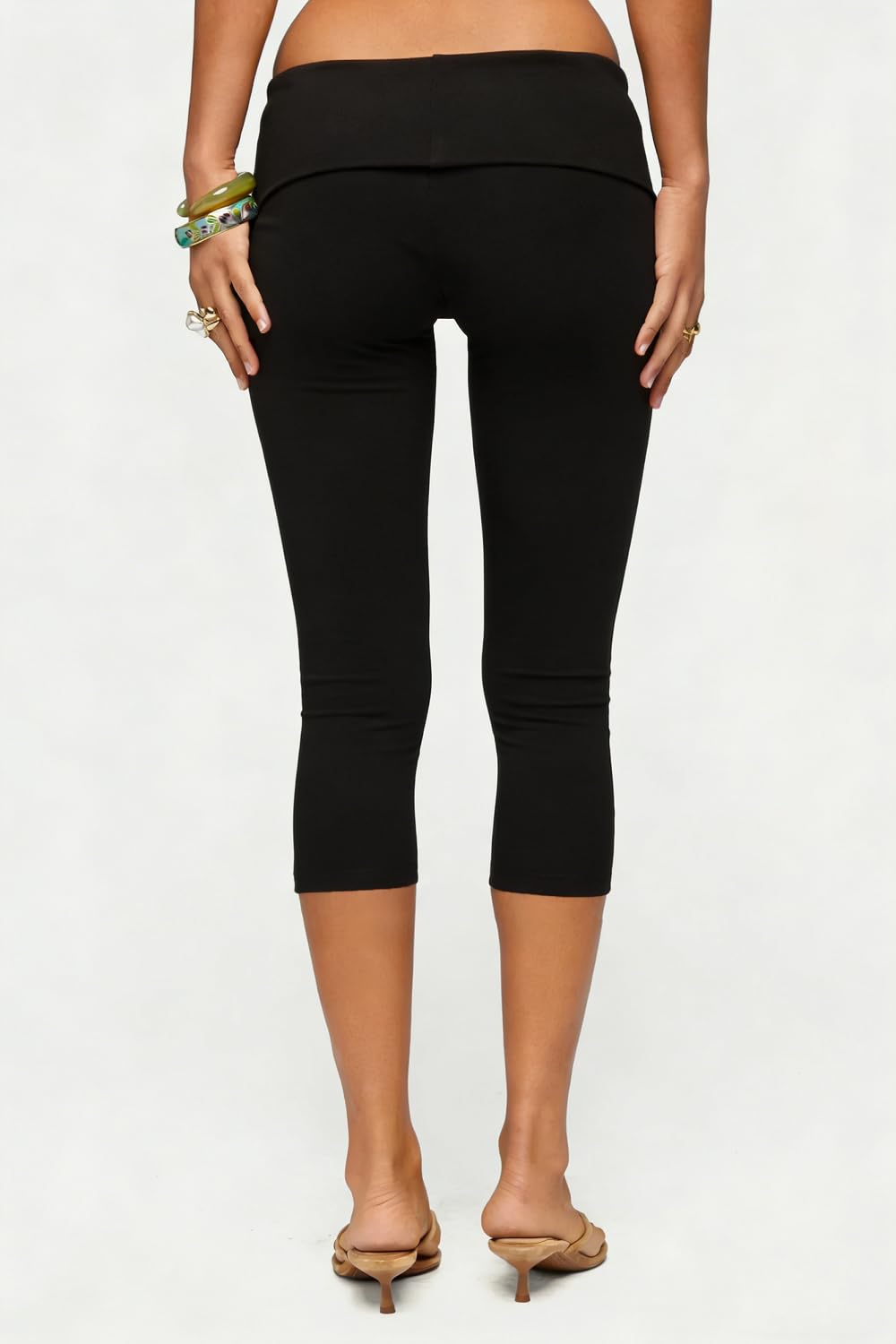 Women Y2k Low Rise Capris Button Grommet Foldover Capri Leggings Split Skinny Cropped Pants Going Out Capris Yoga Pants