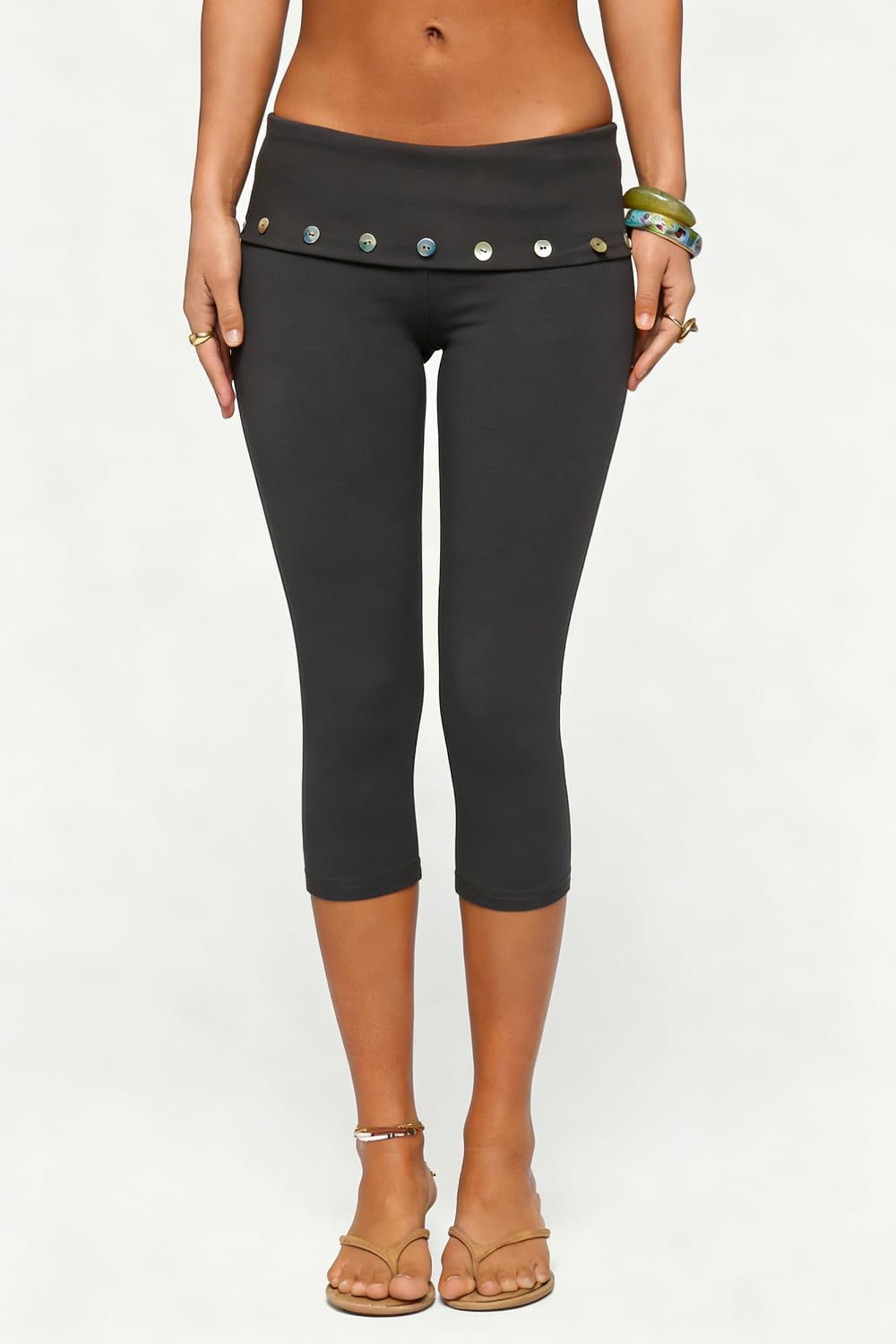 Women Y2k Low Rise Capris Button Grommet Foldover Capri Leggings Split Skinny Cropped Pants Going Out Capris Yoga Pants
