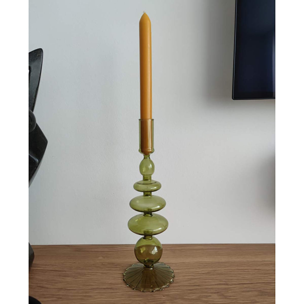 Glass Candlesticks Holders, Retro Glass Candle Holder for Taper Candle Table Centerpiece Wedding Party Home Decoration, Oliver Green