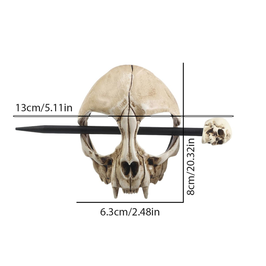 Cat Skull Hair Stick, Gothic Feline Skull Resin Bone Hair Slide Barrette for Women, Cat Skull Hair Clip Halloween Cosplay Witchcore Hairpin, Spooky Updo Holder (1 Piece)