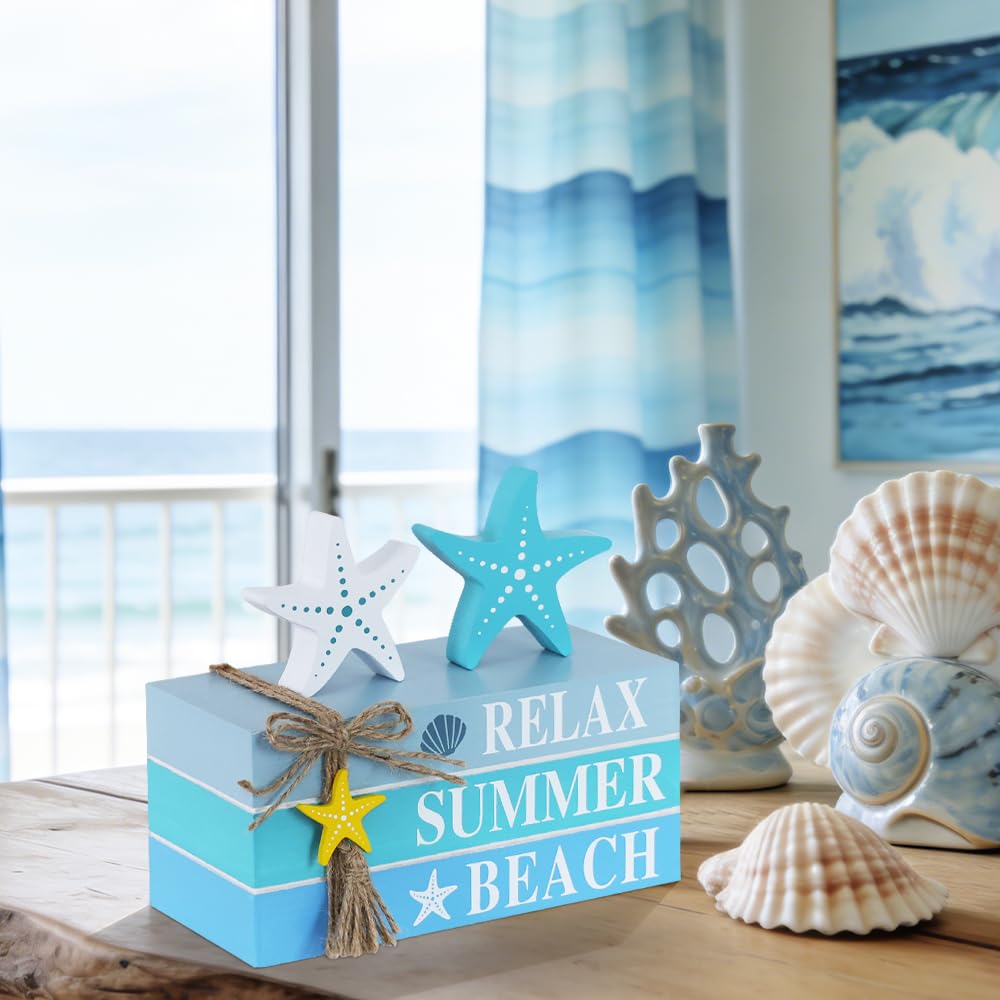 DECSPAS 4th of July Decorations, Memorial Day Decorations, Wooden Stacked Books Sign with Stars, Patriotic Independence Day American Eagle Decor for The Home, Fourth of July, Tiered Tray Table Mantel