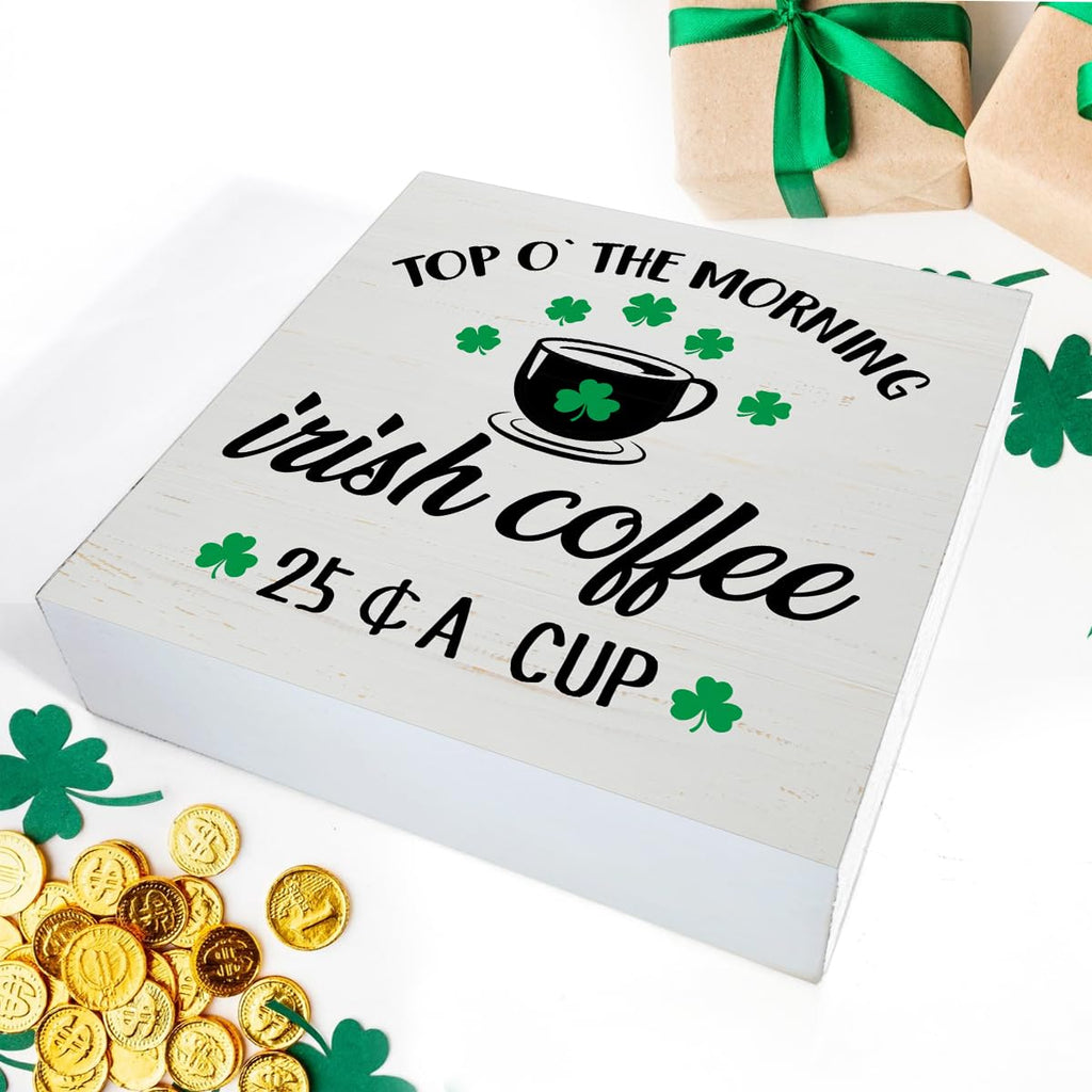 Dumyum St. Patrick's Day Decorative Sign, Wooden, 5 Inches x 5 Inches, Green, Rustic, Tabletop or Wall Mount