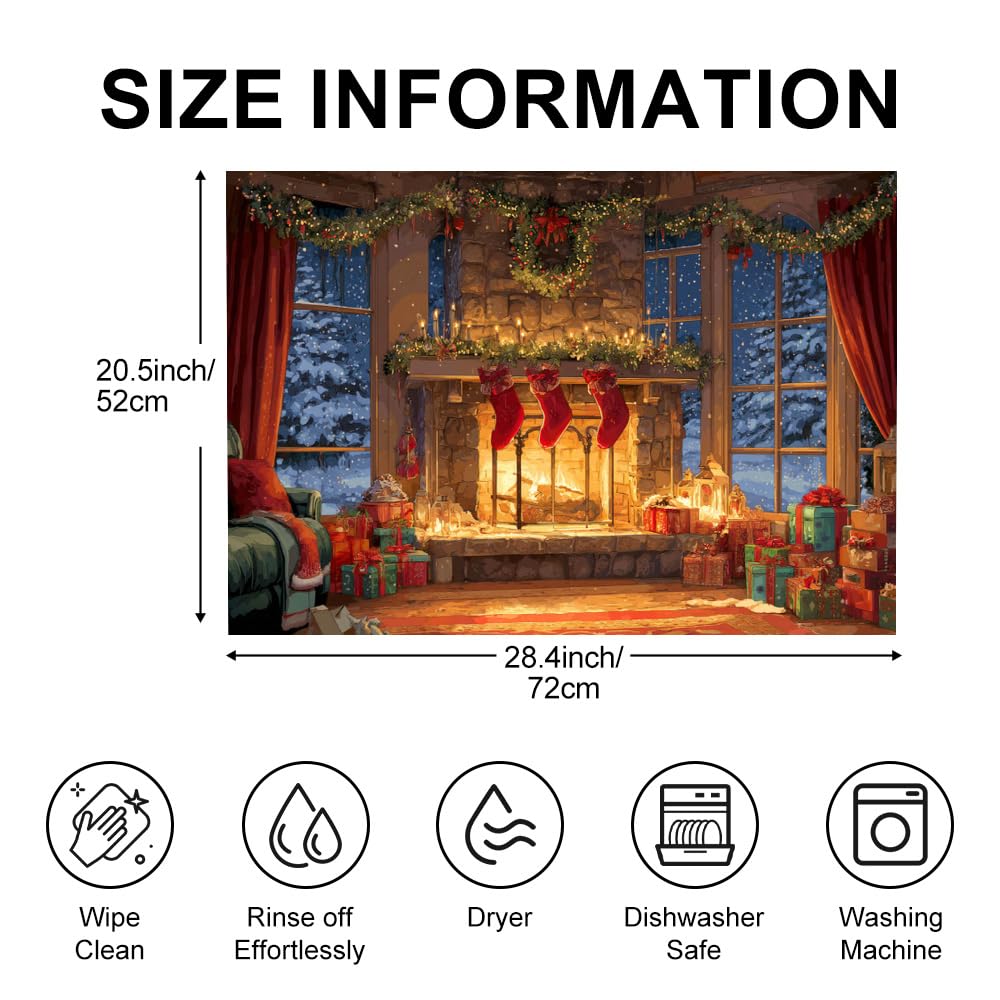 Stove Mat 28.35 x 20.47 Inch Christmas Fireplace and Tree Design Cozy Living Room Holiday Scene Decorative Kitchen Countertop Cover Reusable Flexible Mat for Gas Range Electric Stove Home Winter Décor