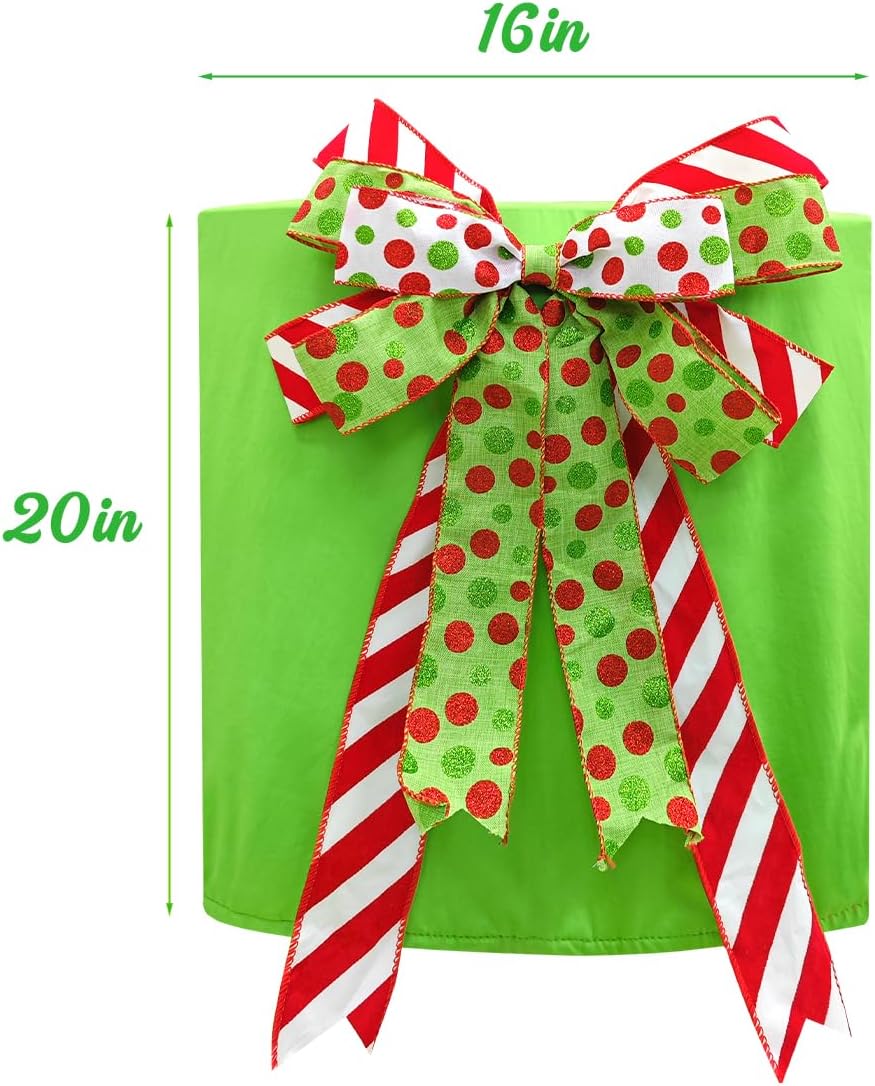 MelonBoat Christmas Chair Back Covers: 4Pcs Green Red Bows Dining Chair Covers, Chair Back Covers for Xmas Holiday Home Kitchen Decorations Dining Room, Office