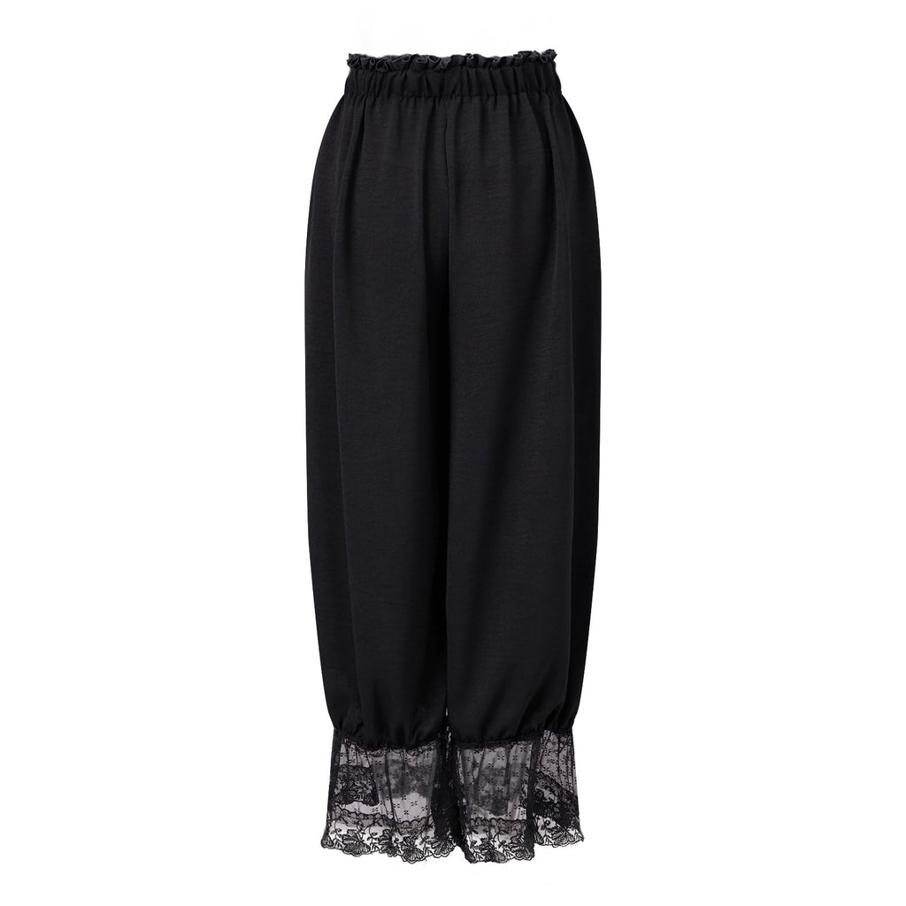 Women Bloomers Pants Y2K Flare Lace Trim Vintage Pantaloons Cute Ruffled Pumpkin Pants Capri Pajama Bottoms