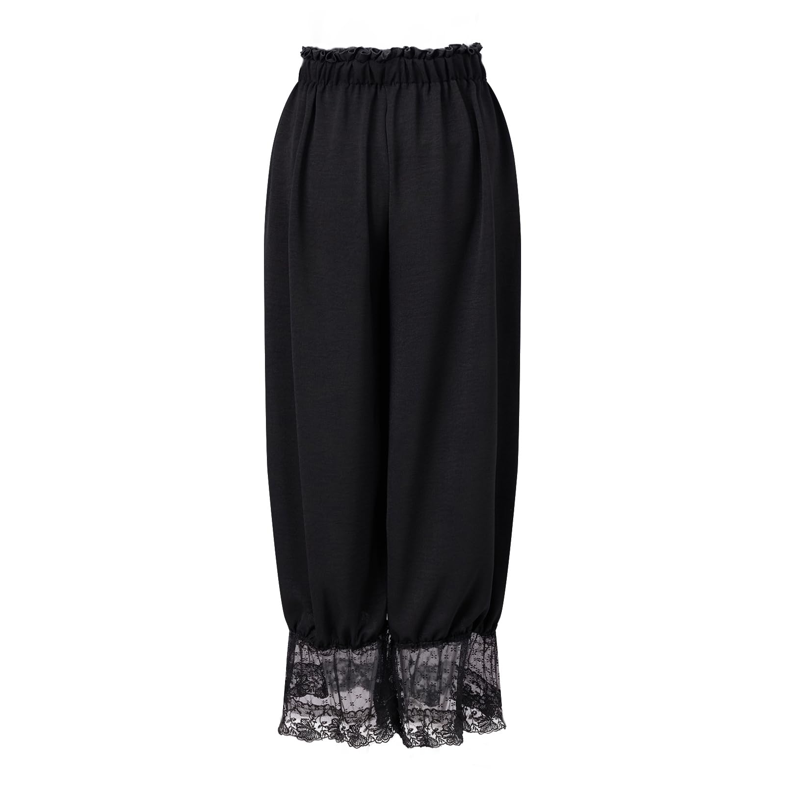 Women Bloomers Pants Y2K Flare Lace Trim Vintage Pantaloons Cute Ruffled Pumpkin Pants Capri Pajama Bottoms