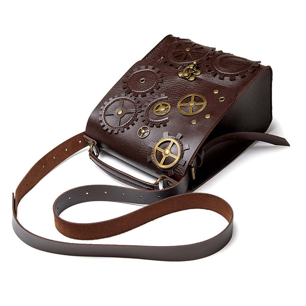 Messenger Bag Leather Retro Briefcase Steampunk Crossbody Shoulder Purse Satchel for Women Lolita Gothic Costume Accessory