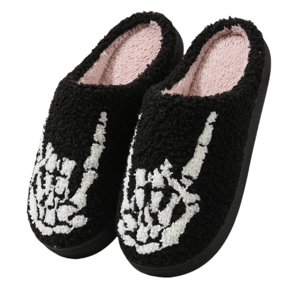 Halloween Slippers for Women Retro Soft Cozy Comfy Plush Lightweight Slip-on Indoor Outdoor Anti-Skid Sole Christmas House Shoes