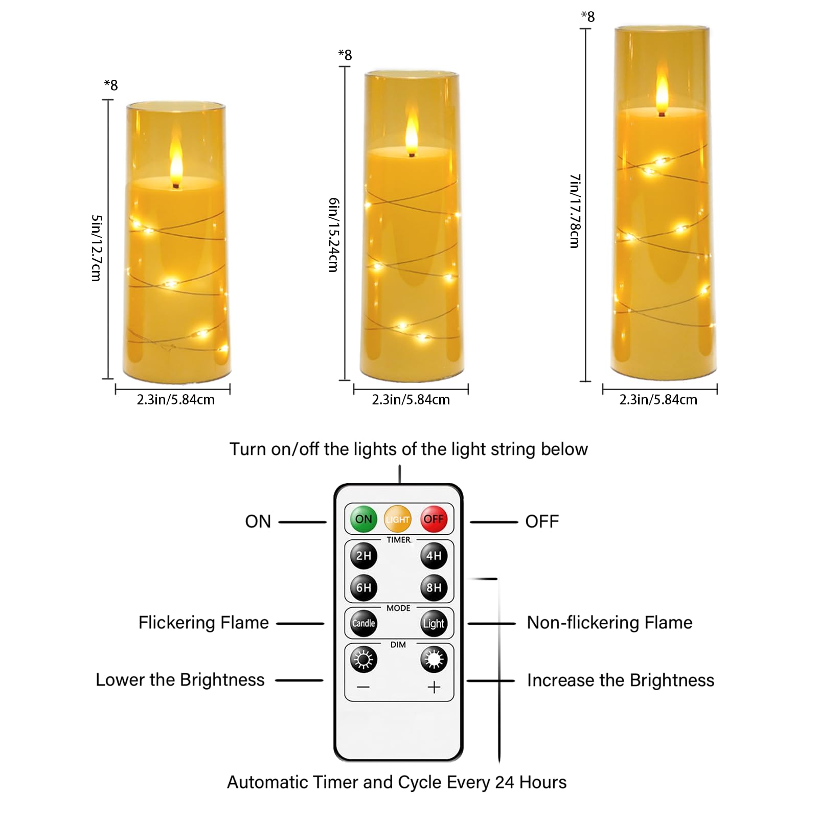 kakoya Flameless LED Candles with Timer 5 Pc Flickering Flameless Candles for Romantic Ambiance and Home Decoration Stable Acrylic Shell,with Embedded Star String，Battery Operated Candles（Red）