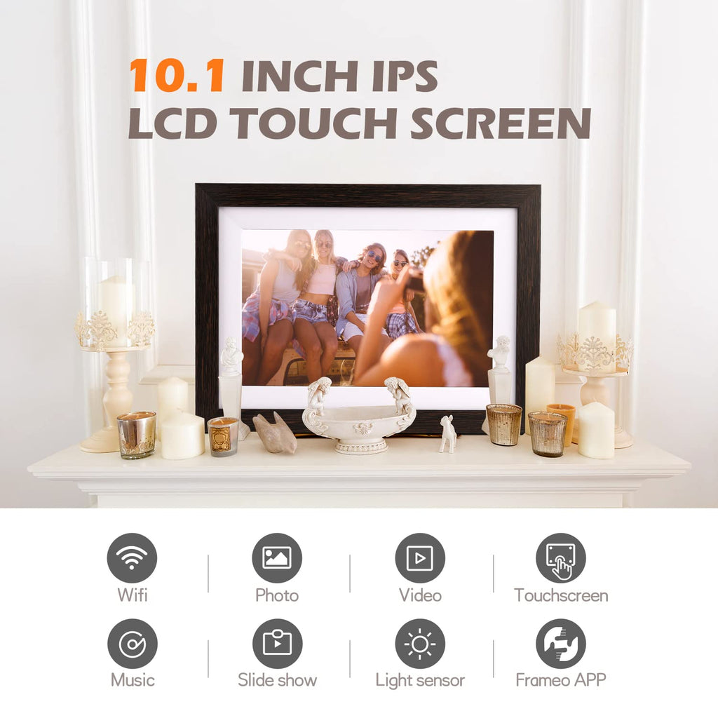 Frameo Digital Picture Frame, 10.1 Inch Smart WiFi Photo Frame with 1280x800 HD IPS Touch Screen, Auto-Rotate, Wall Mountable, Share Photos/Videos Instantly via App from Anywhere