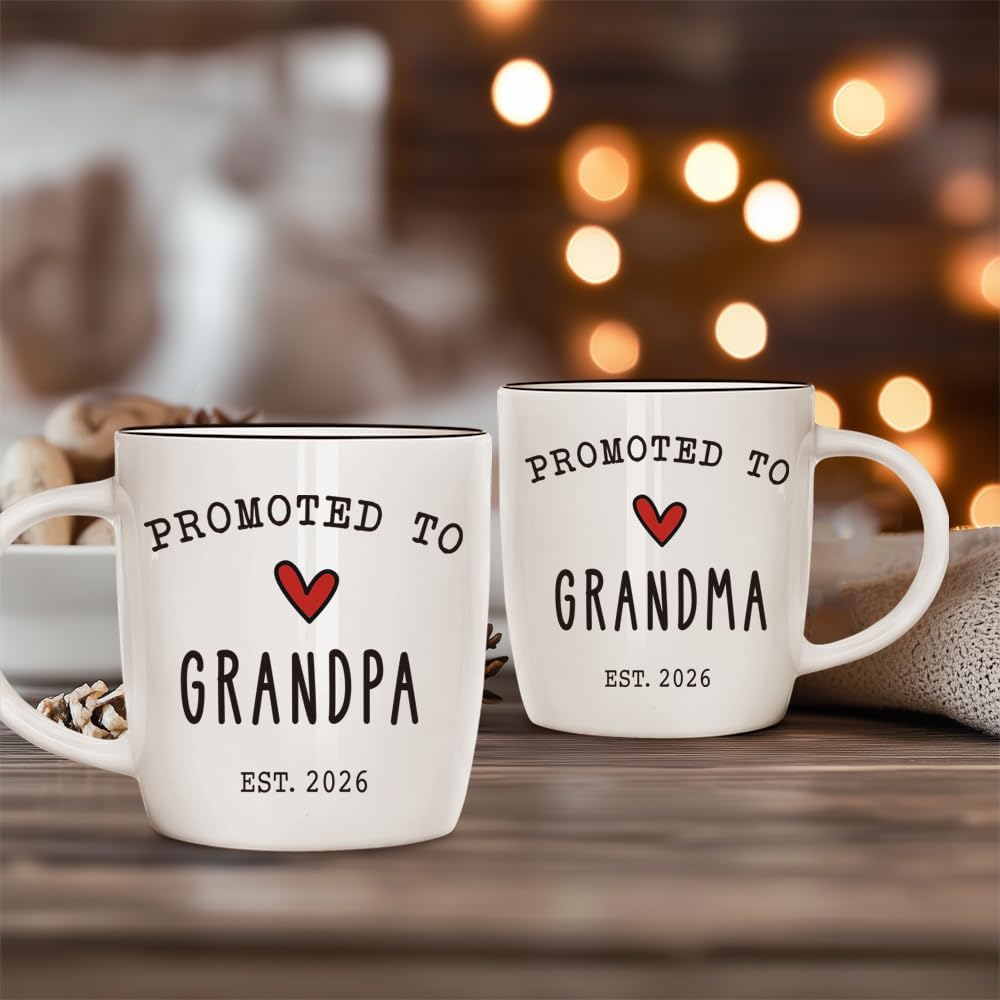 Promoted To Grandma And Grandpa 2026 Mug Set, Pregnancy Announcement for Grandparent Mug Set, Grandparents 2026 Gifts, Grandma And Grandpa Announcement Ceramic Mugs 13Oz