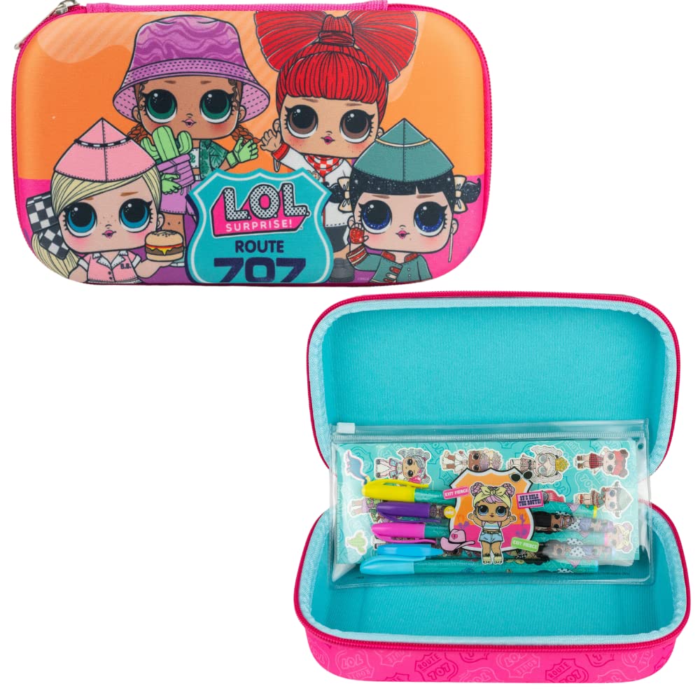 Innovative Designs Barbie Pencil Case Set with Stickers and Gel Pens for Kids, Molded with Zip Closure, Pink