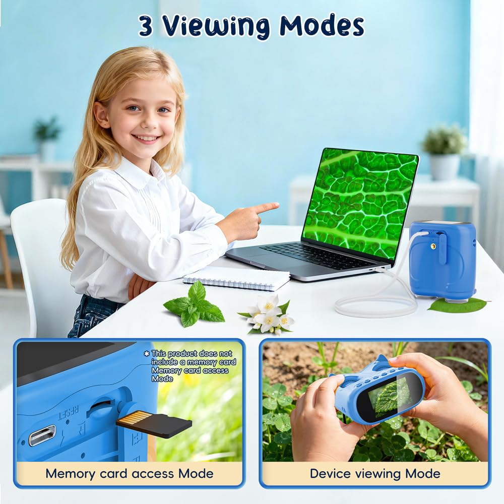 2-in-1 Kids Microscope Telescope, Temodu 2.0" 1000X Digital Microscope for Kids, HD Portable Education Telescope for Kids Birthday Festival Gift, Science Fun Toys for Children Age 4-12 (Yellow)