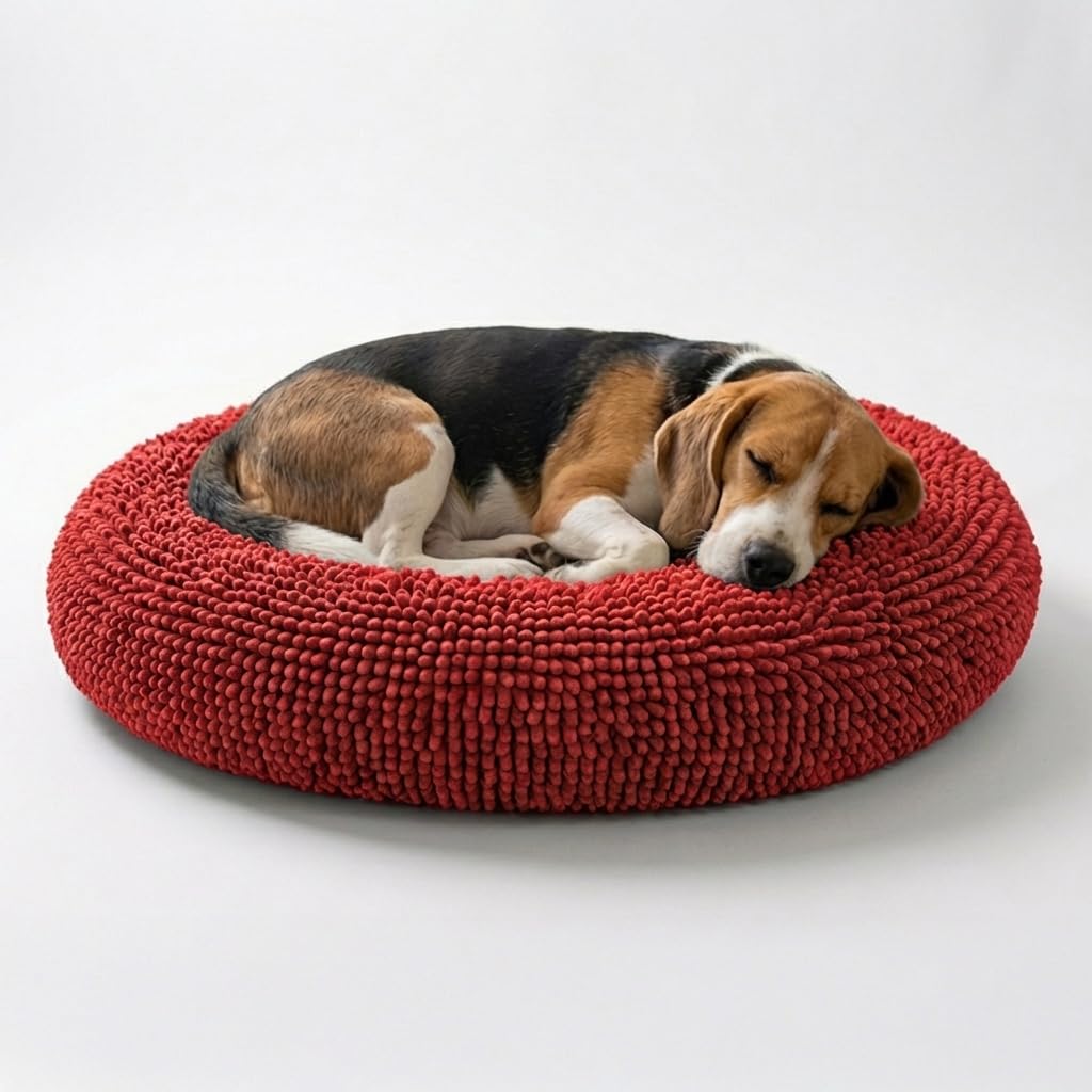 Muddy Mat® Cloud K-9 Bed for Dogs & Cats, Soft & Relaxing Donut Dog Bed, Chenille Material, Removable Cover, Washable & Dryer Safe–Black Small(25'x25')