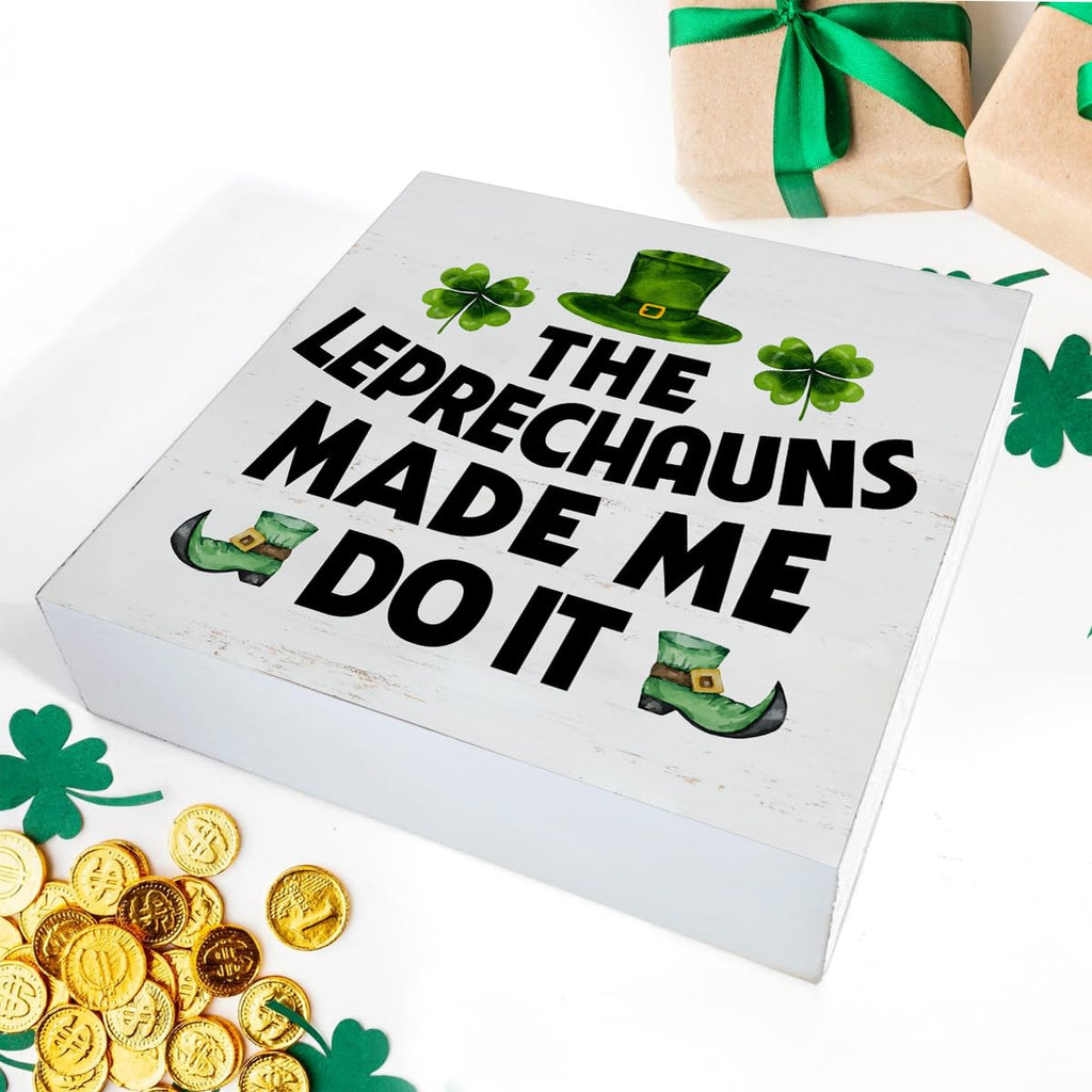 Dumyum St. Patrick's Day Decorative Sign, Wooden, 5 Inches x 5 Inches, Green, Rustic, Tabletop or Wall Mount