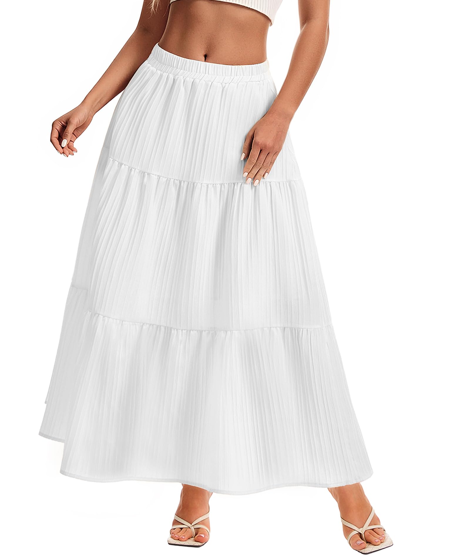 Womens Maxi Skirt Boho Long Flowy Skirts Trendy Summer 2026 Tiered Ruffle Skirt A Line Casual Beach Vacation Dress